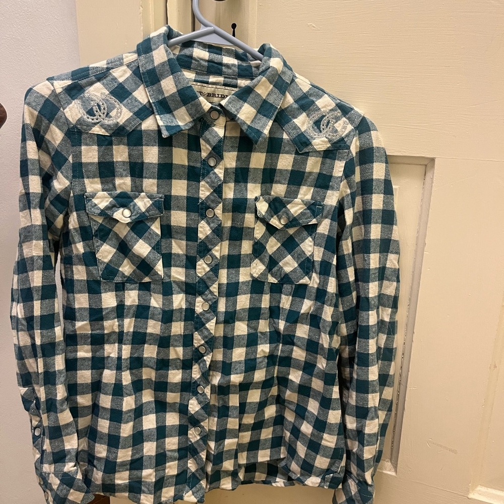 Bit & Bridle Teal and Cream Plaid Shirt